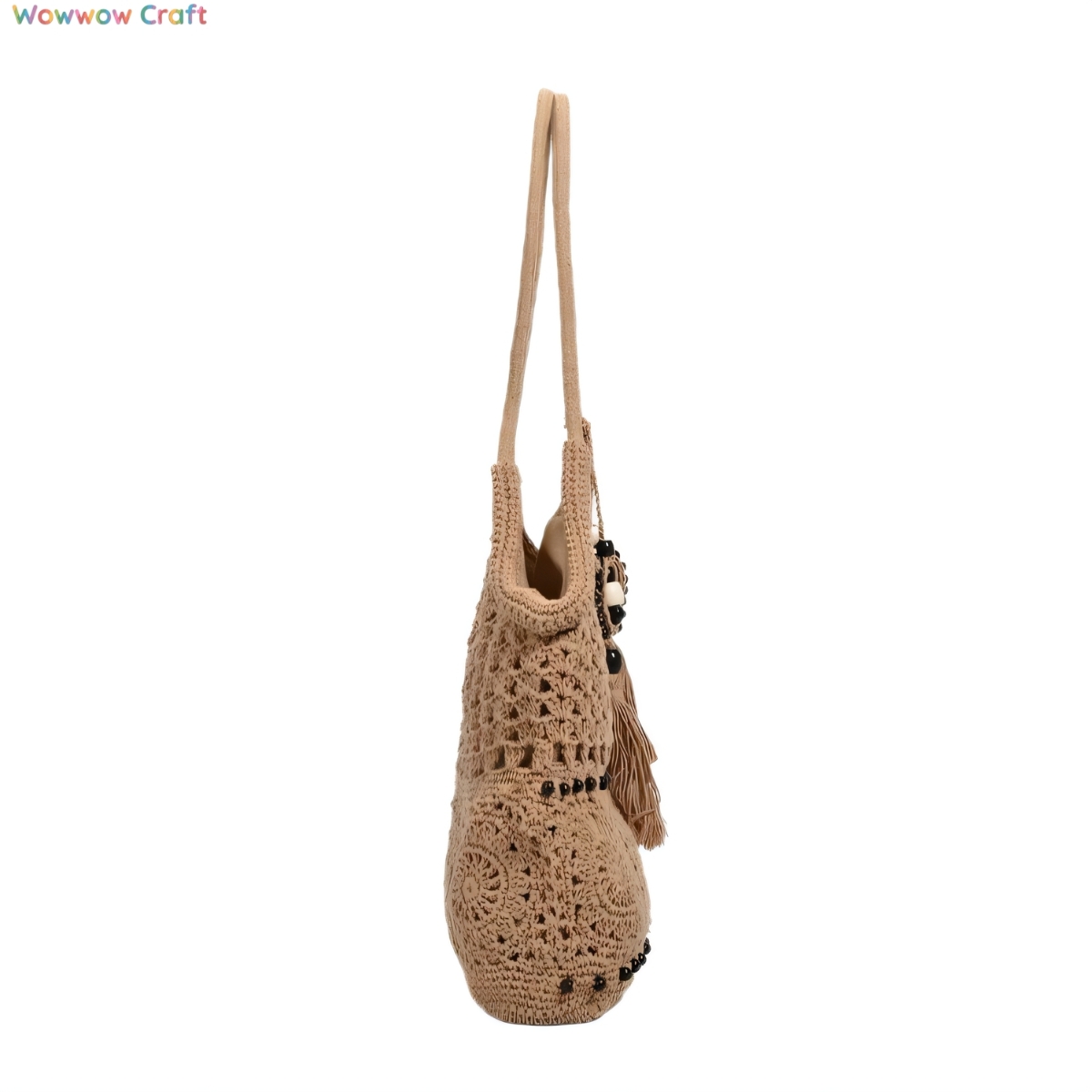 Shoulder Bags,Totes,Crochet Bags,Wooden Bead Tassel Crocheted Shoulder Bag - Handmade Crocheted Bag